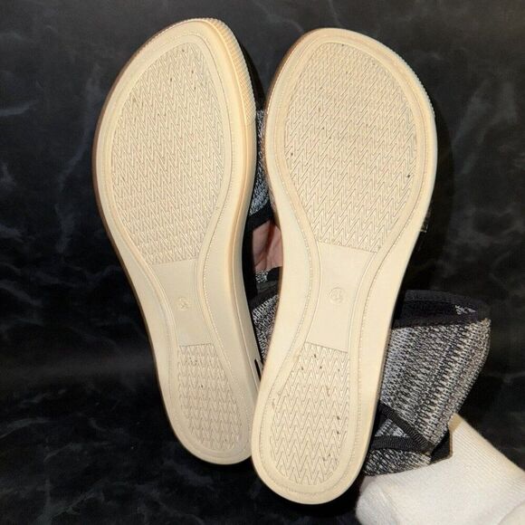 Eileen Fisher Knit Platform Sandals Black White Stretch Ankle Cuff Size 6.5 - Picture 7 of 7